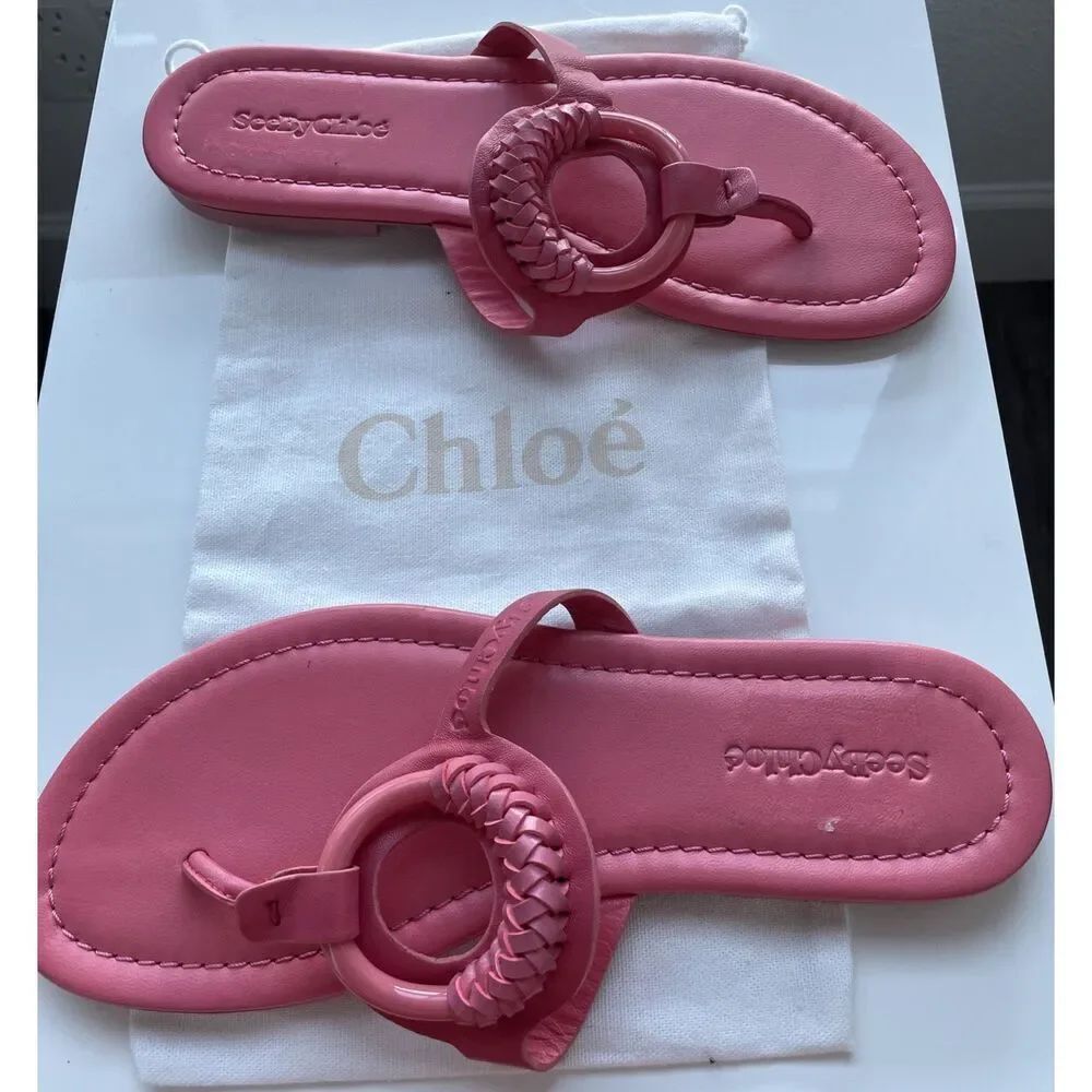 See by Chloe Women's Hana Flat Thong Sandals in Pink Size 40 US 10 - Picture 5 of 6
